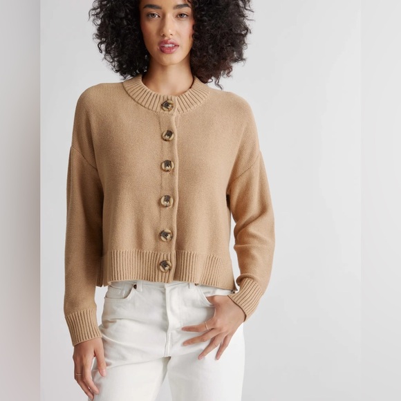 Quince Women's Knitted Cropped Cardigan Sweater Long Sleeves Camel Size XS - Picture 4 of 13